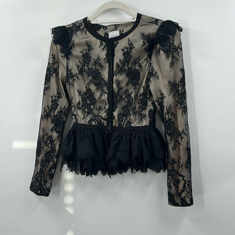 Pearl Georgina Chapman of Marchesa Black lace peplum blouse